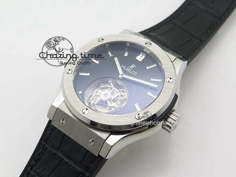 Classic Fusion SS Black Dial Flying Tourbillion On Gummy Strap