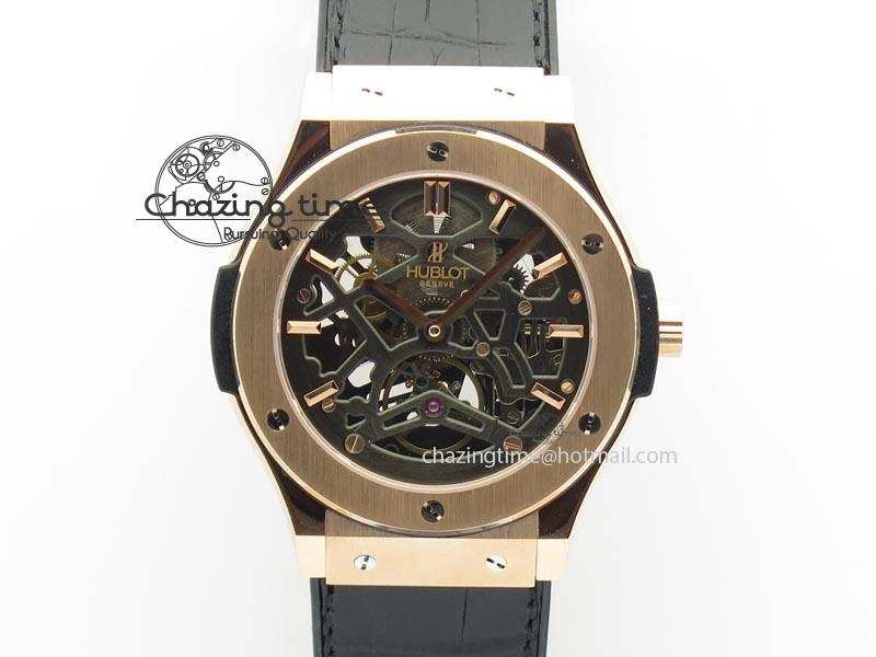 Classic Fusion Tourbillon 45mm RG TF Best Edition Skeleton Dial On Black Gummy Strap A23J
