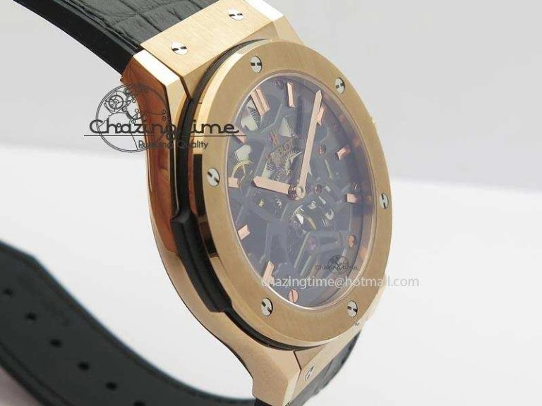 Classic Fusion Tourbillon 45mm RG TF Best Edition Skeleton Dial On Black Gummy Strap A23J