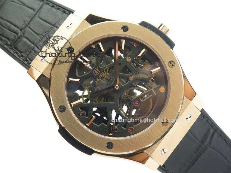 Classic Fusion Tourbillon 45mm RG TF Best Edition Skeleton Dial On Black Gummy Strap A23J