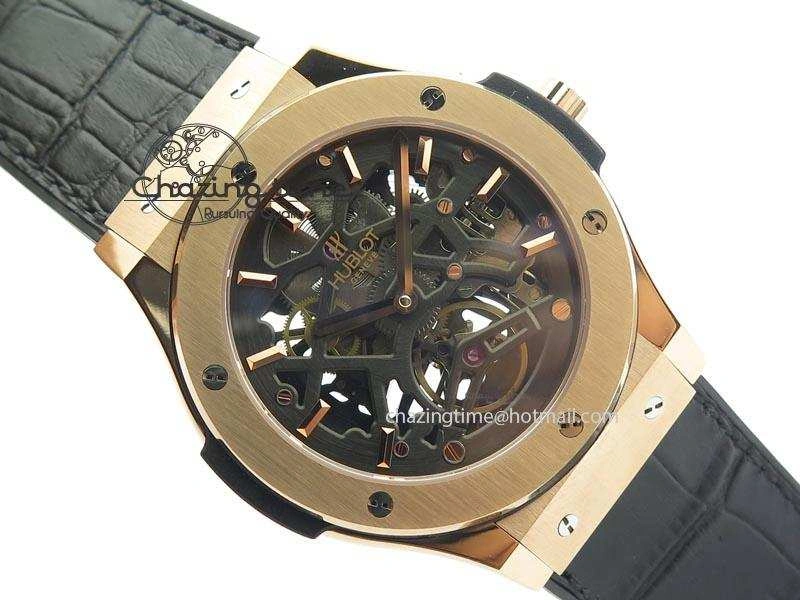 Classic Fusion Tourbillon 45mm RG TF Best Edition Skeleton Dial On Black Gummy Strap A23J