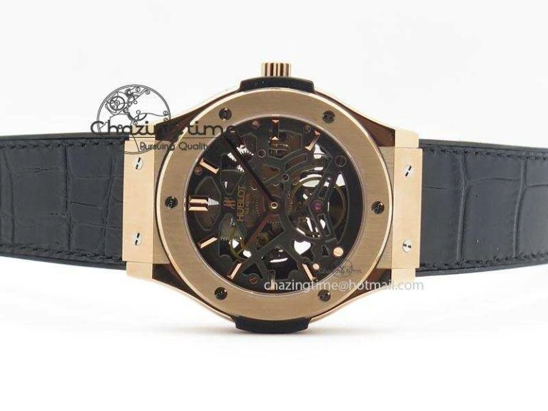Classic Fusion Tourbillon 45mm RG TF Best Edition Skeleton Dial On Black Gummy Strap A23J