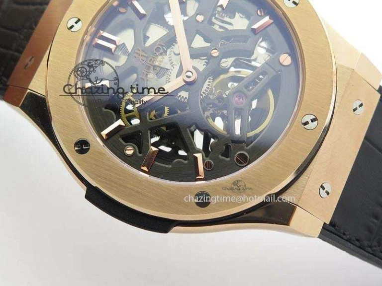 Classic Fusion Tourbillon 45mm RG TF Best Edition Skeleton Dial On Black Gummy Strap A23J