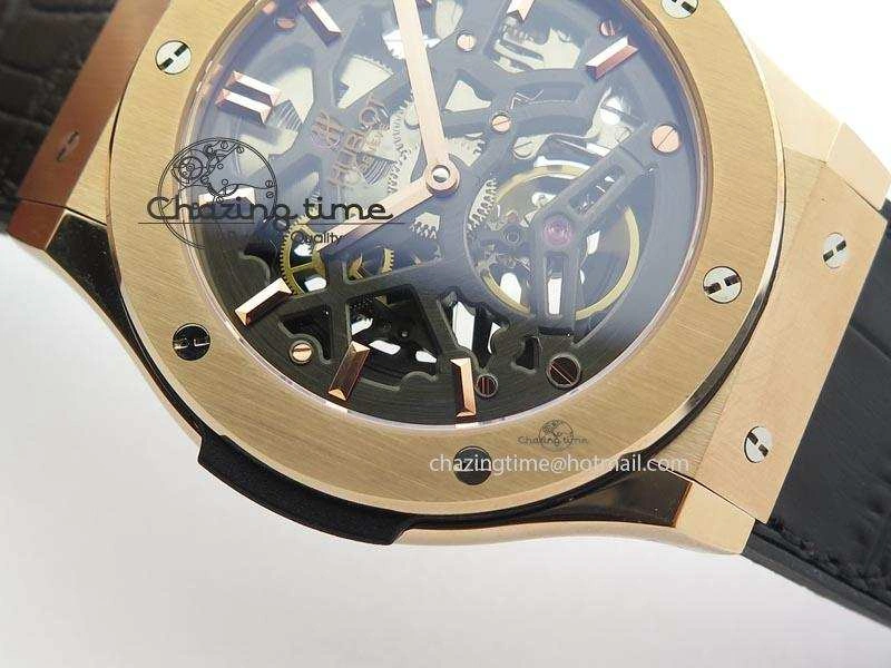 Classic Fusion Tourbillon 45mm RG TF Best Edition Skeleton Dial On Black Gummy Strap A23J