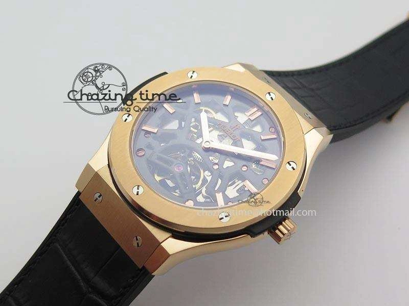 Classic Fusion Tourbillon 45mm RG TF Best Edition Skeleton Dial On Black Gummy Strap A23J