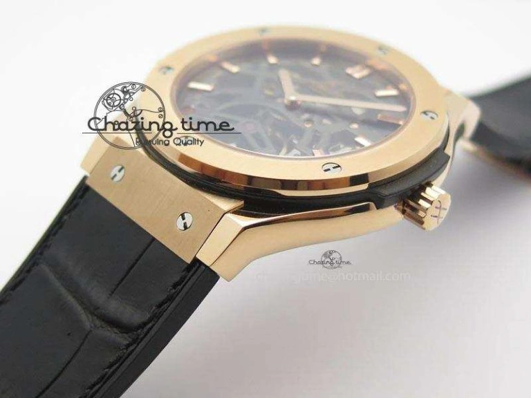 Classic Fusion Tourbillon 45mm RG TF Best Edition Skeleton Dial On Black Gummy Strap A23J