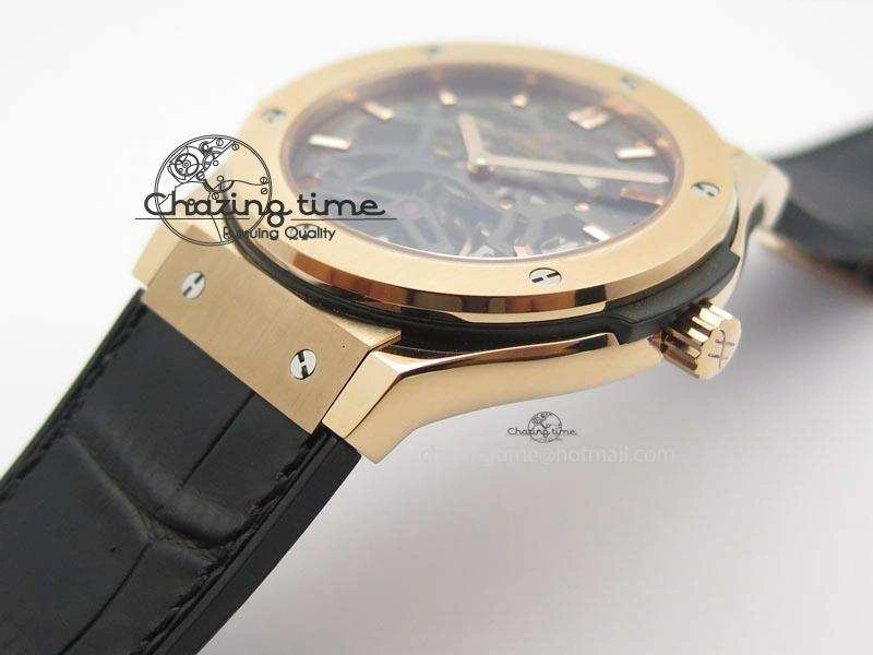 Classic Fusion Tourbillon 45mm RG TF Best Edition Skeleton Dial On Black Gummy Strap A23J