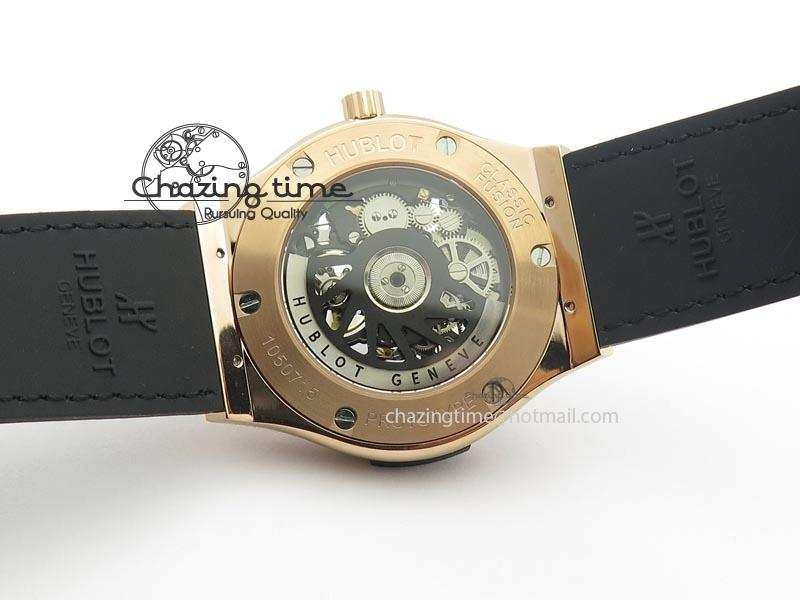 Classic Fusion Tourbillon 45mm RG TF Best Edition Skeleton Dial On Black Gummy Strap A23J