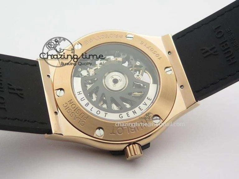 Classic Fusion Tourbillon 45mm RG TF Best Edition Skeleton Dial On Black Gummy Strap A23J