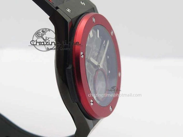Classic Fusion Tourbillon 45mm TF Best Edition Red Bezel Skeleton Dial On Gummy Strap A23J