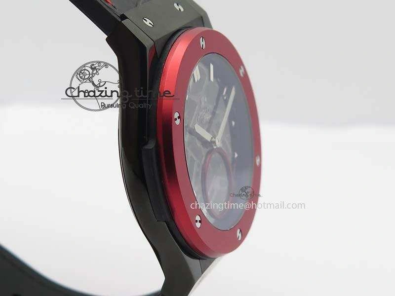 Classic Fusion Tourbillon 45mm TF Best Edition Red Bezel Skeleton Dial On Gummy Strap A23J