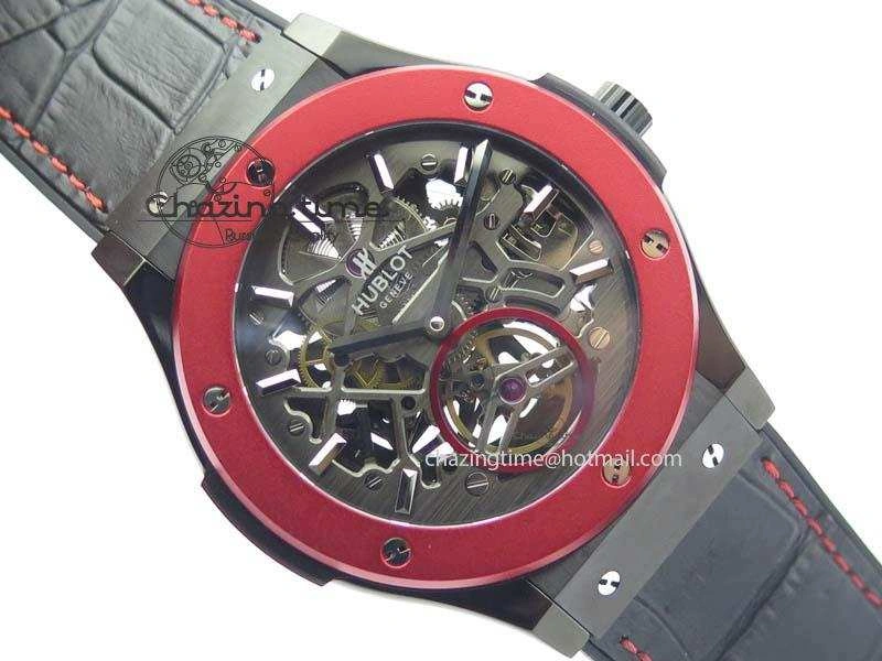 Classic Fusion Tourbillon 45mm TF Best Edition Red Bezel Skeleton Dial On Gummy Strap A23J