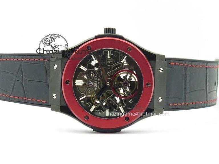 Classic Fusion Tourbillon 45mm TF Best Edition Red Bezel Skeleton Dial On Gummy Strap A23J