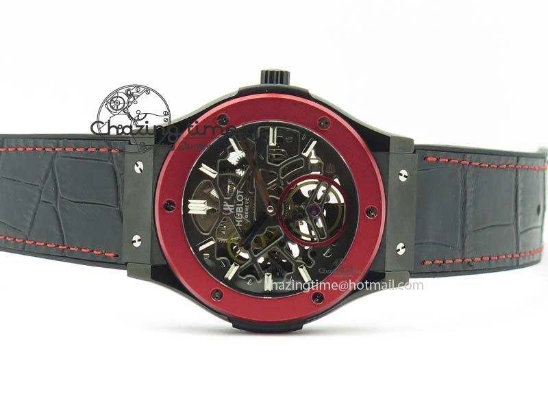 Classic Fusion Tourbillon 45mm TF Best Edition Red Bezel Skeleton Dial On Gummy Strap A23J
