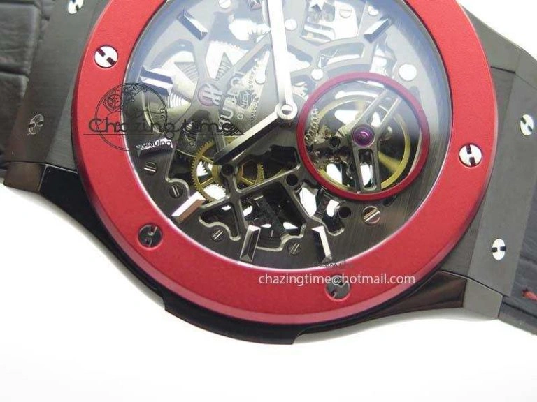 Classic Fusion Tourbillon 45mm TF Best Edition Red Bezel Skeleton Dial On Gummy Strap A23J