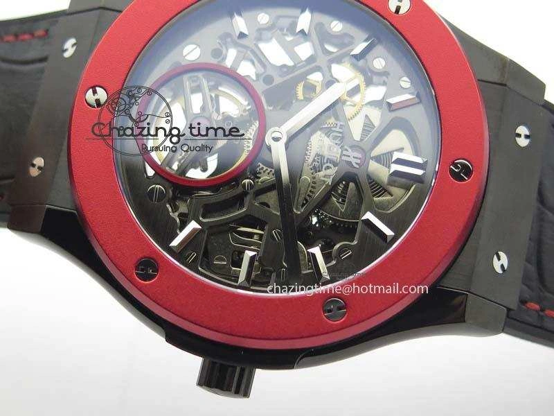 Classic Fusion Tourbillon 45mm TF Best Edition Red Bezel Skeleton Dial On Gummy Strap A23J