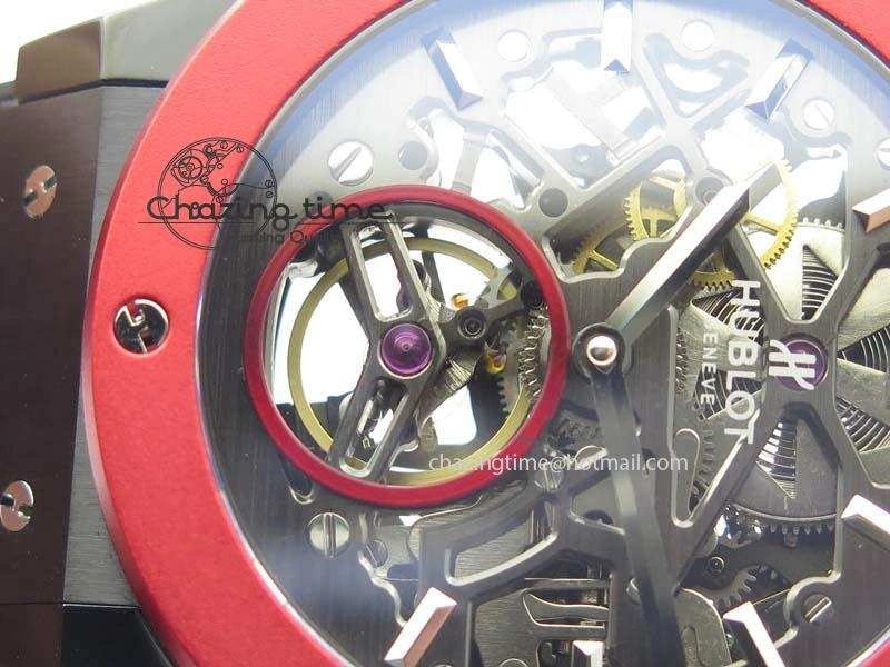 Classic Fusion Tourbillon 45mm TF Best Edition Red Bezel Skeleton Dial On Gummy Strap A23J