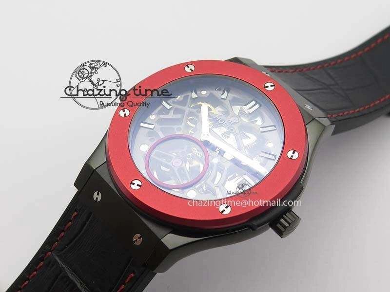 Classic Fusion Tourbillon 45mm TF Best Edition Red Bezel Skeleton Dial On Gummy Strap A23J