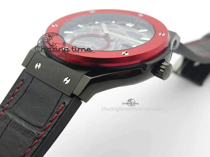 Classic Fusion Tourbillon 45mm TF Best Edition Red Bezel Skeleton Dial On Gummy Strap A23J