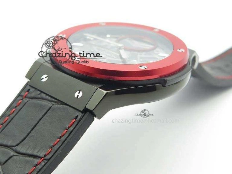 Classic Fusion Tourbillon 45mm TF Best Edition Red Bezel Skeleton Dial On Gummy Strap A23J