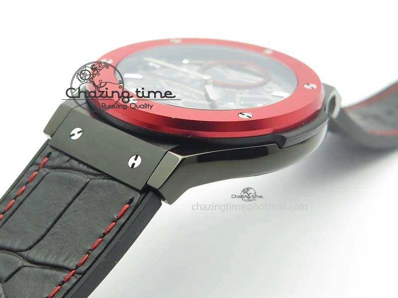 Classic Fusion Tourbillon 45mm TF Best Edition Red Bezel Skeleton Dial On Gummy Strap A23J