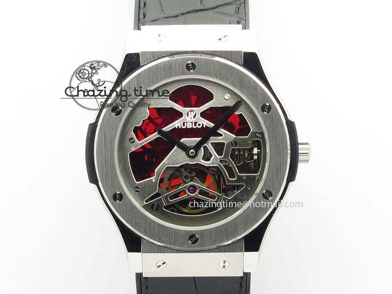Classic Fusion Tourbillon 45mm TF Best Edition Red Skeleton Dial On Black Gummy Strap A23J