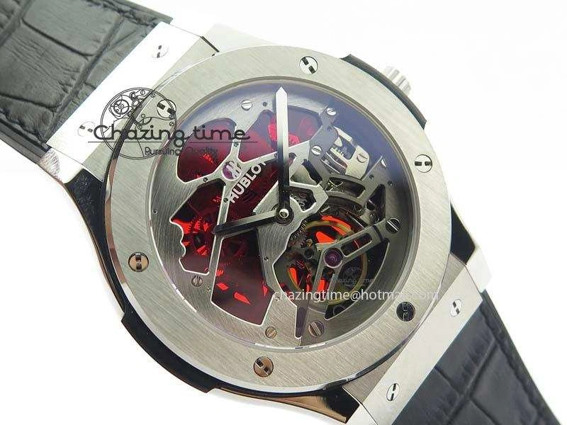 Classic Fusion Tourbillon 45mm TF Best Edition Red Skeleton Dial On Black Gummy Strap A23J