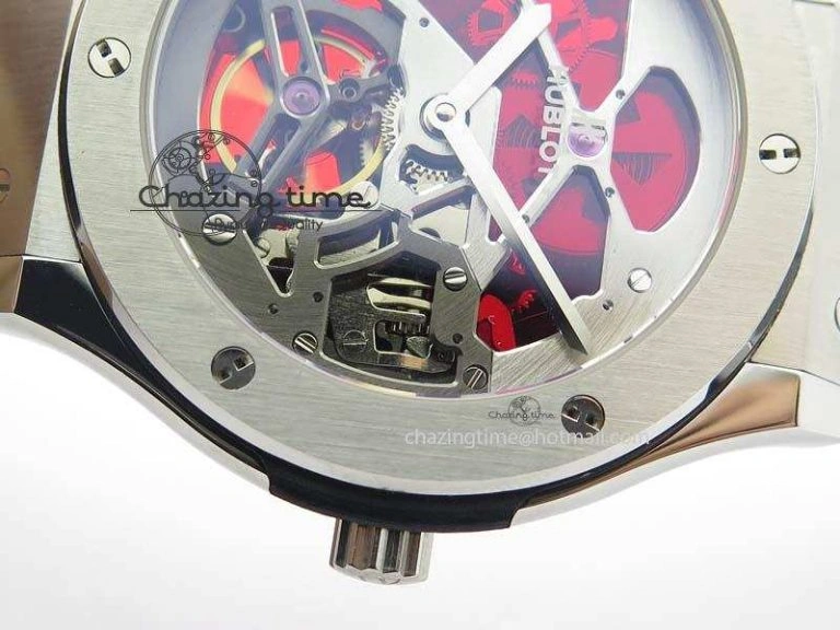 Classic Fusion Tourbillon 45mm TF Best Edition Red Skeleton Dial On Black Gummy Strap A23J