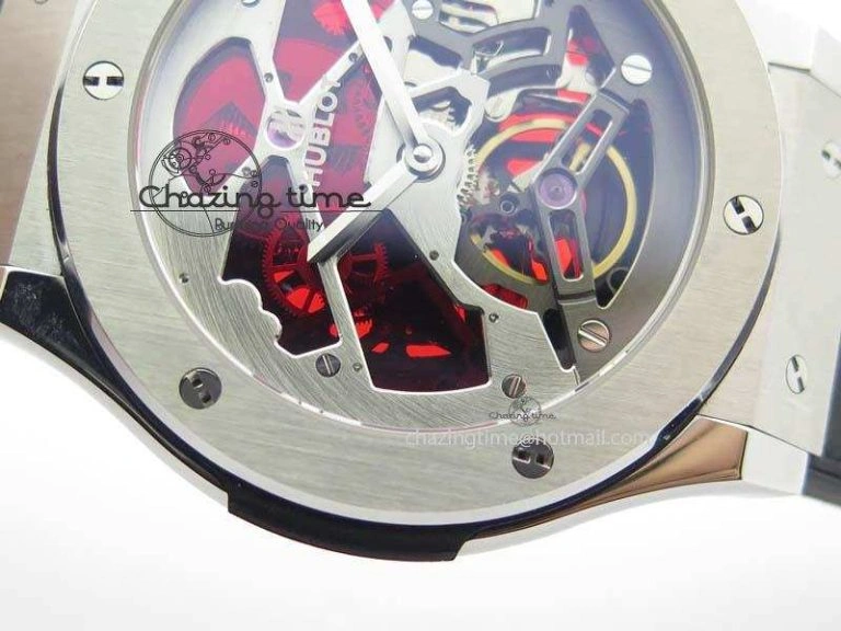Classic Fusion Tourbillon 45mm TF Best Edition Red Skeleton Dial On Black Gummy Strap A23J