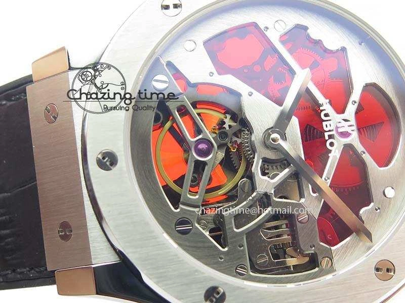 Classic Fusion Tourbillon 45mm TF Best Edition Red Skeleton Dial On Black Gummy Strap A23J