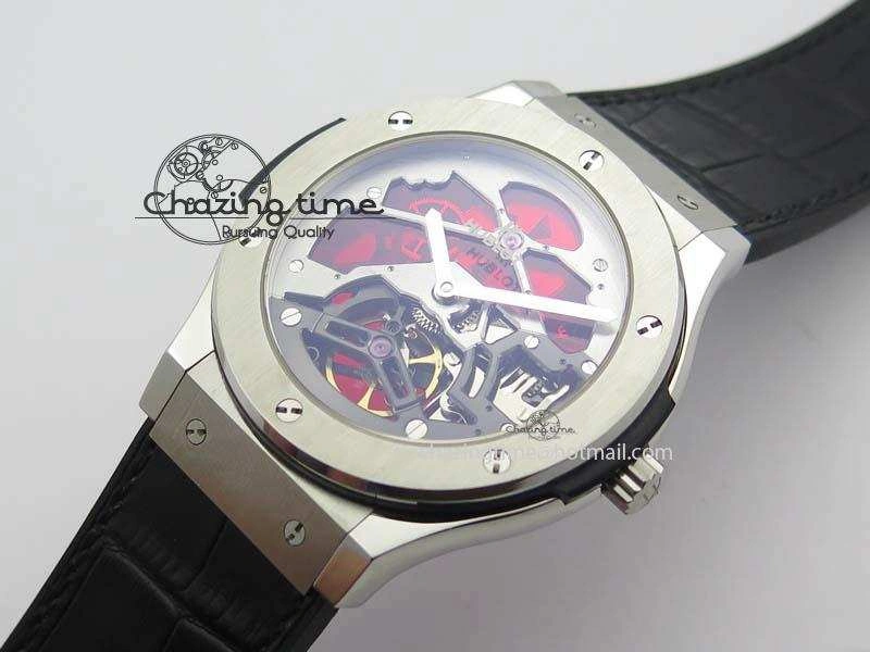 Classic Fusion Tourbillon 45mm TF Best Edition Red Skeleton Dial On Black Gummy Strap A23J