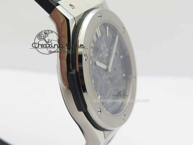 Classic Fusion Tourbillon 45mm TF Best Edition Skeleton Dial On Black Gummy Strap A23J