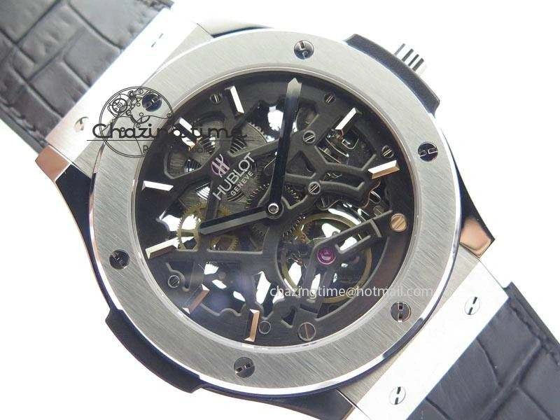 Classic Fusion Tourbillon 45mm TF Best Edition Skeleton Dial On Black Gummy Strap A23J