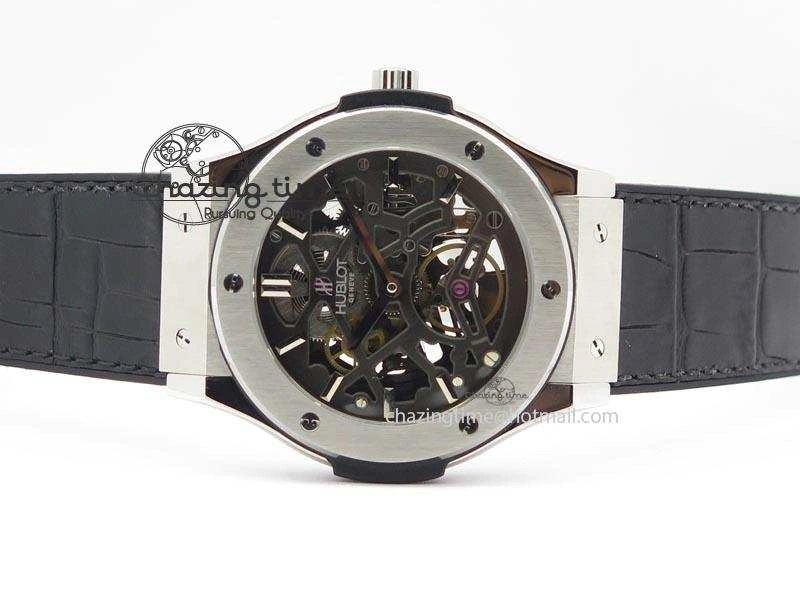 Classic Fusion Tourbillon 45mm TF Best Edition Skeleton Dial On Black Gummy Strap A23J
