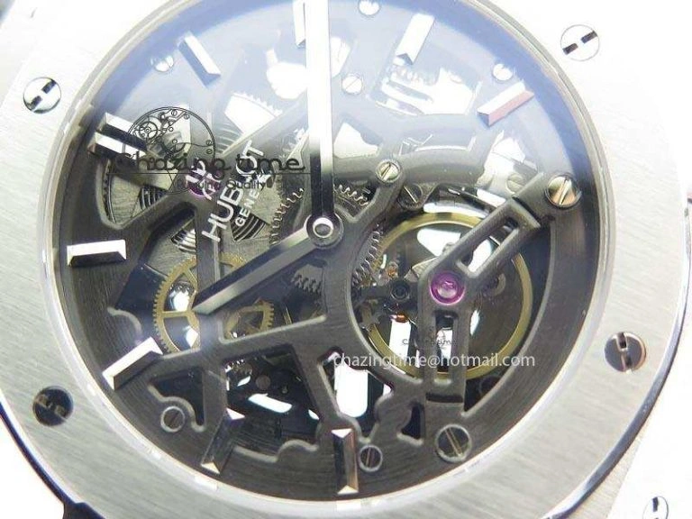 Classic Fusion Tourbillon 45mm TF Best Edition Skeleton Dial On Black Gummy Strap A23J