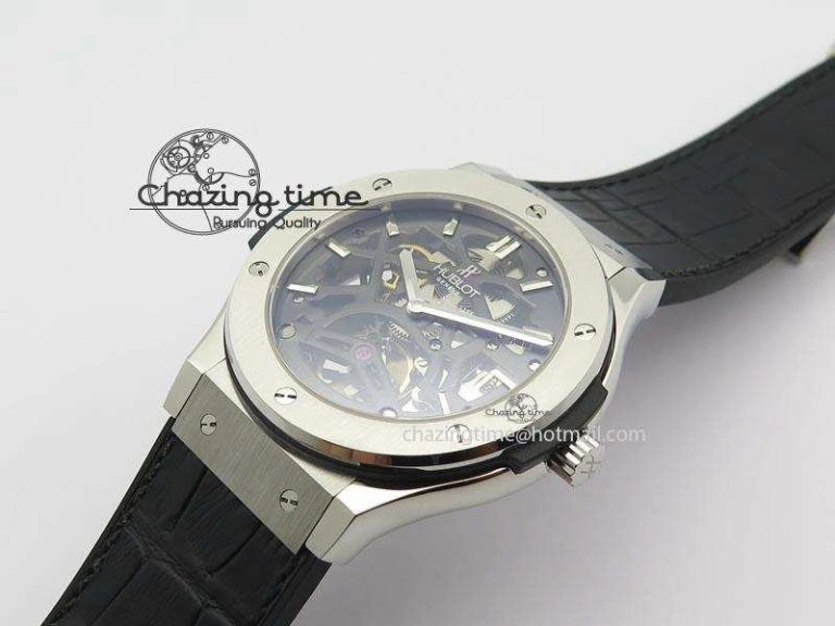 Classic Fusion Tourbillon 45mm TF Best Edition Skeleton Dial On Black Gummy Strap A23J
