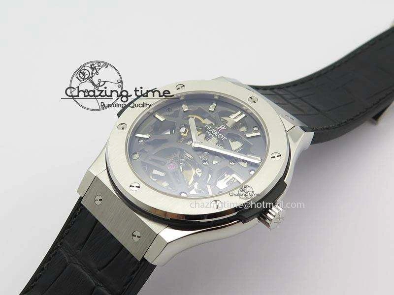 Classic Fusion Tourbillon 45mm TF Best Edition Skeleton Dial On Black Gummy Strap A23J