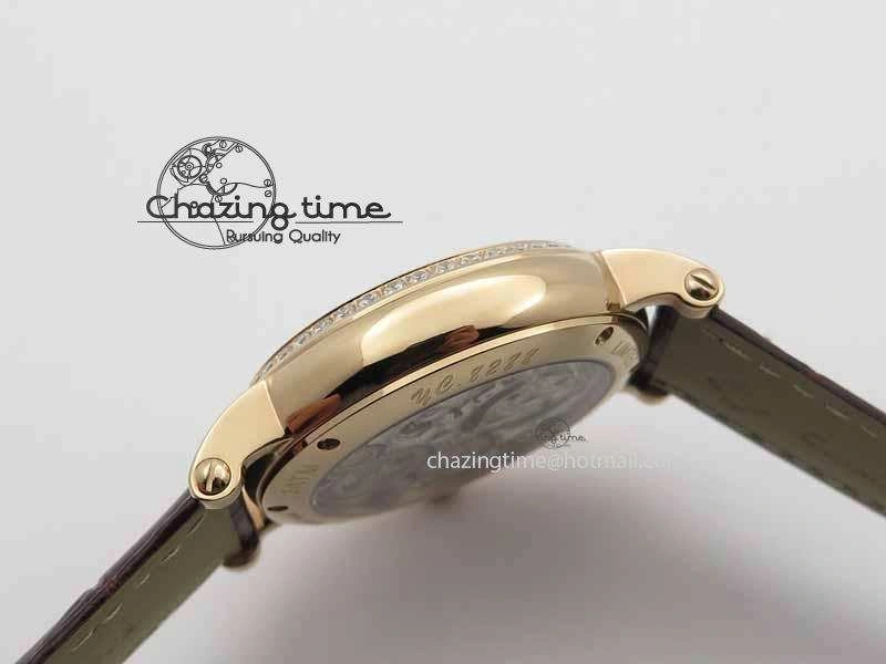Classic Tourbillon Big Date RG White Textured Dial Diam Bezel On Brown Leather Strap