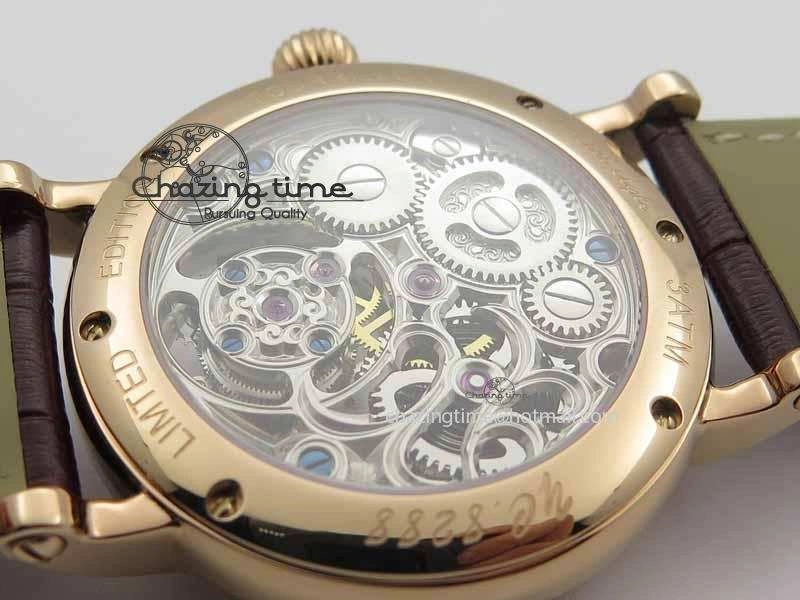 Classic Tourbillon Big Date RG White Textured Dial Diam Bezel On Brown Leather Strap