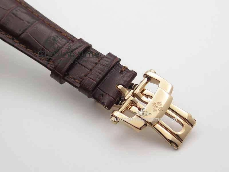 Classic Tourbillon Big Date RG White Textured Dial Diam Bezel On Brown Leather Strap