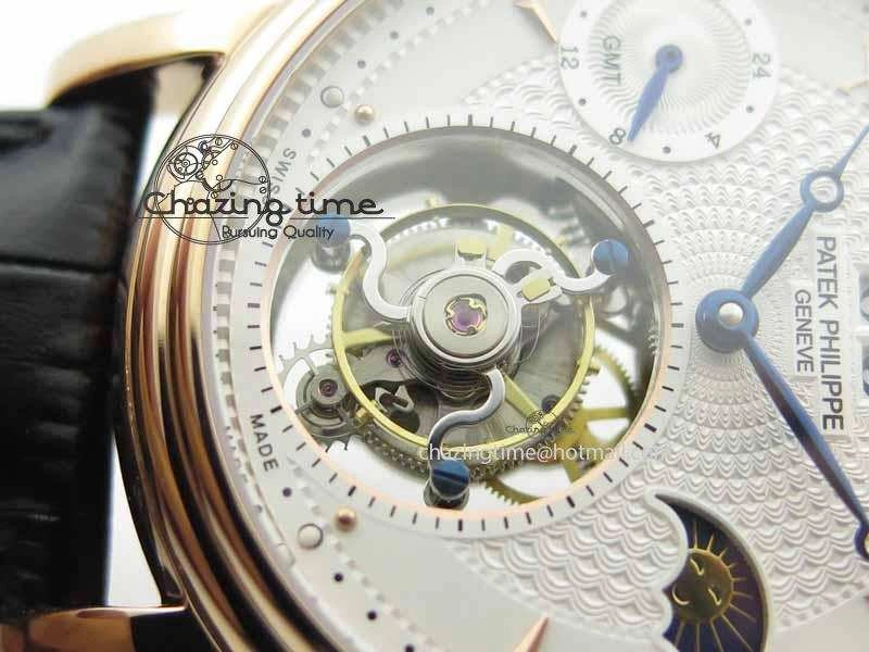 Classic Tourbillon Big Date RG White Textured Dial On Black Leather Strap