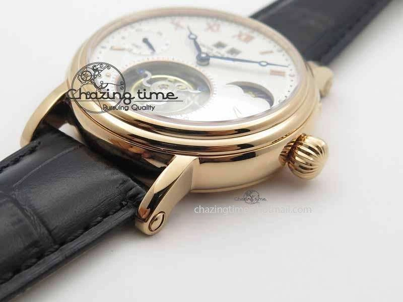 Classic Tourbillon Big Date RG White Textured Dial On Black Leather Strap