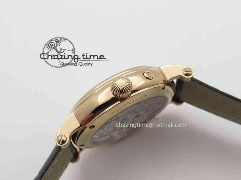 Classic Tourbillon Big Date RG White Textured Dial On Black Leather Strap