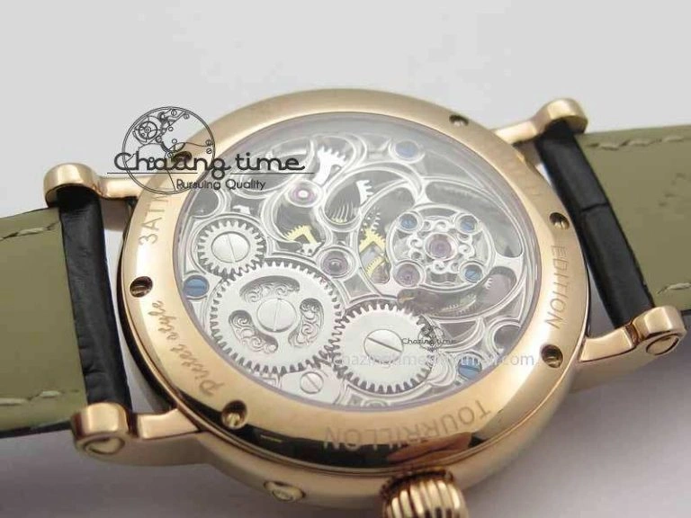 Classic Tourbillon Big Date RG White Textured Dial On Black Leather Strap