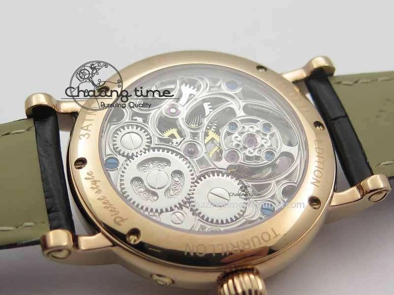 Classic Tourbillon Big Date RG White Textured Dial On Black Leather Strap