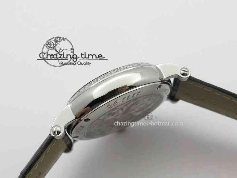 Classic Tourbillon Big Date SS White Textured Dial Diam Bezel On Black Leather Strap