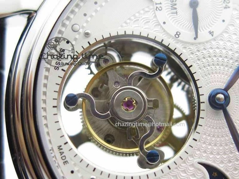 Classic Tourbillon Big Date SS White Textured Dial On Black Leather Strap