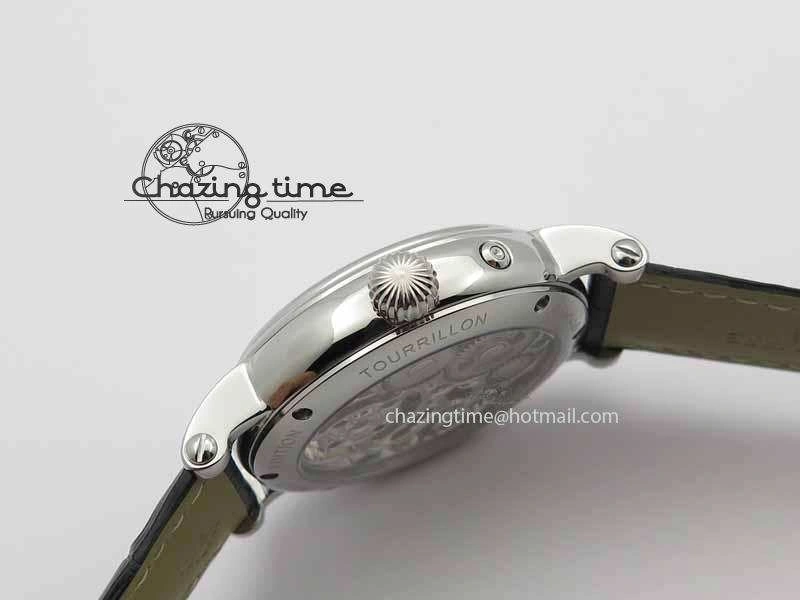 Classic Tourbillon Big Date SS White Textured Dial On Black Leather Strap
