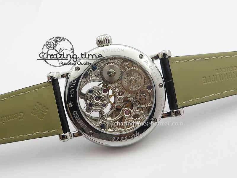 Classic Tourbillon Big Date SS White Textured Dial On Black Leather Strap