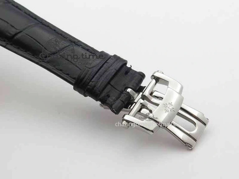 Classic Tourbillon Big Date SS White Textured Dial On Black Leather Strap